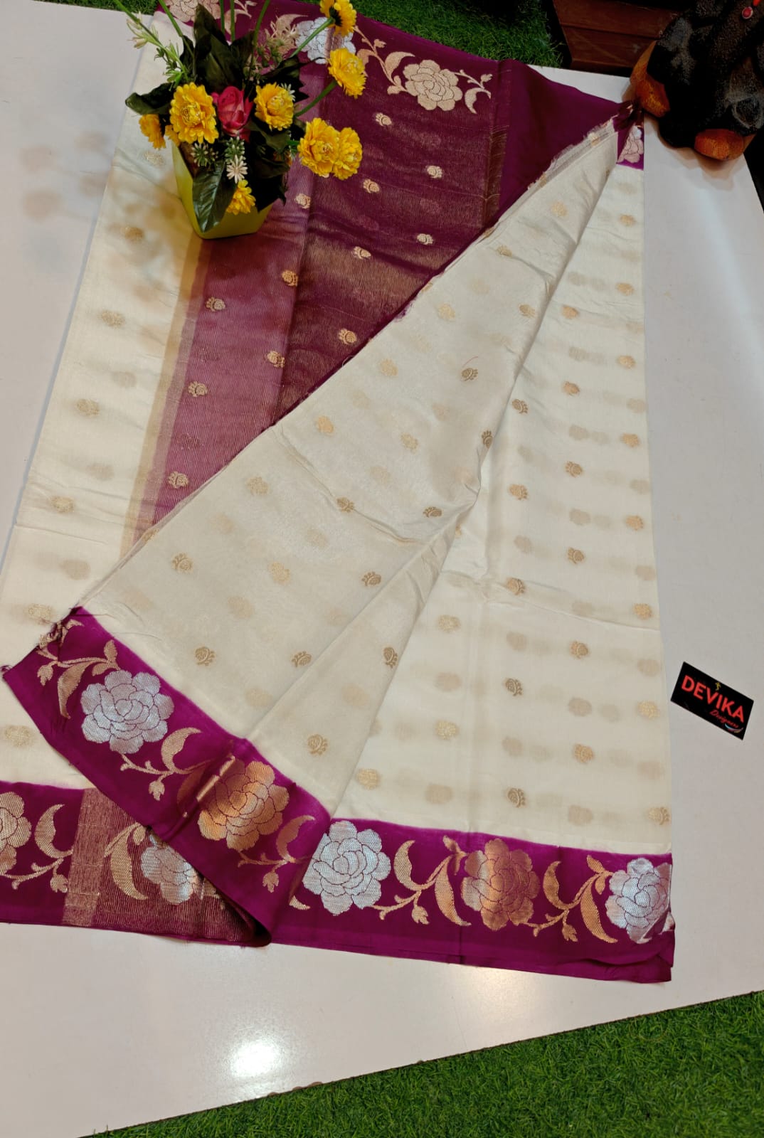 Banarasi Chiniya Silk Saree with Meena work and Satin border