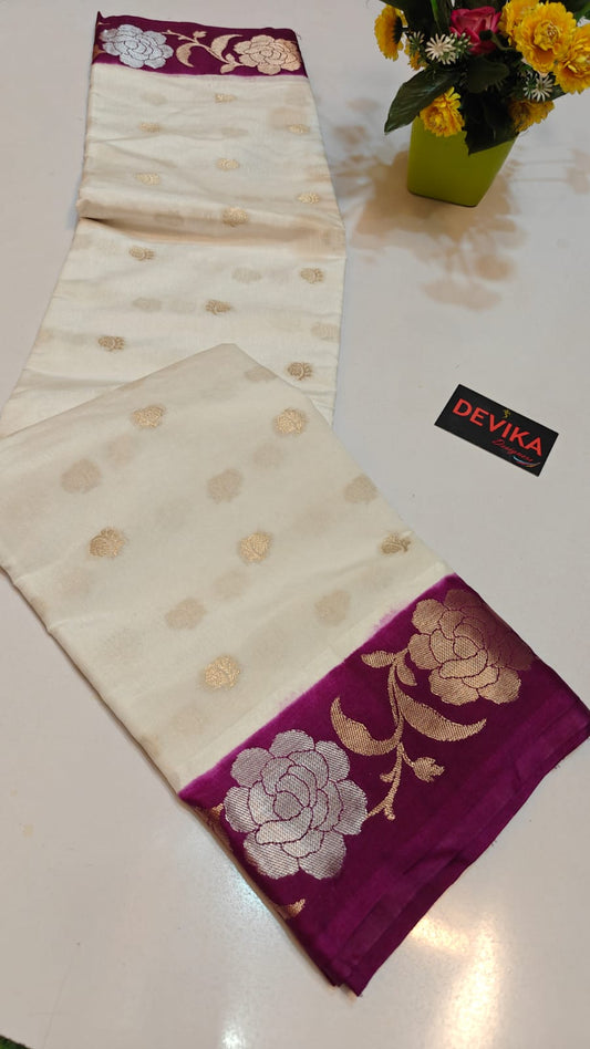 Banarasi Chiniya Silk Saree with Meena work and Satin border