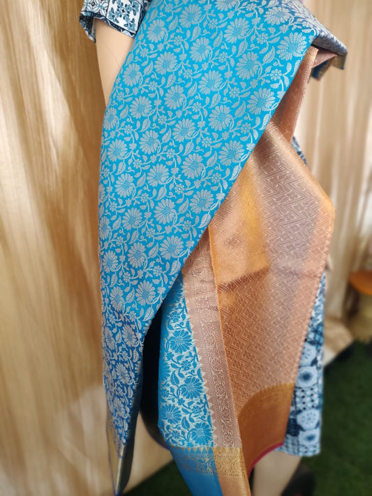 Banarasi silk with embosed zari work alongwith contrast blouse