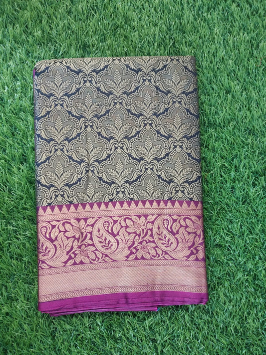Banarasi Silk Saree with Zari Embosing design contrast colour border