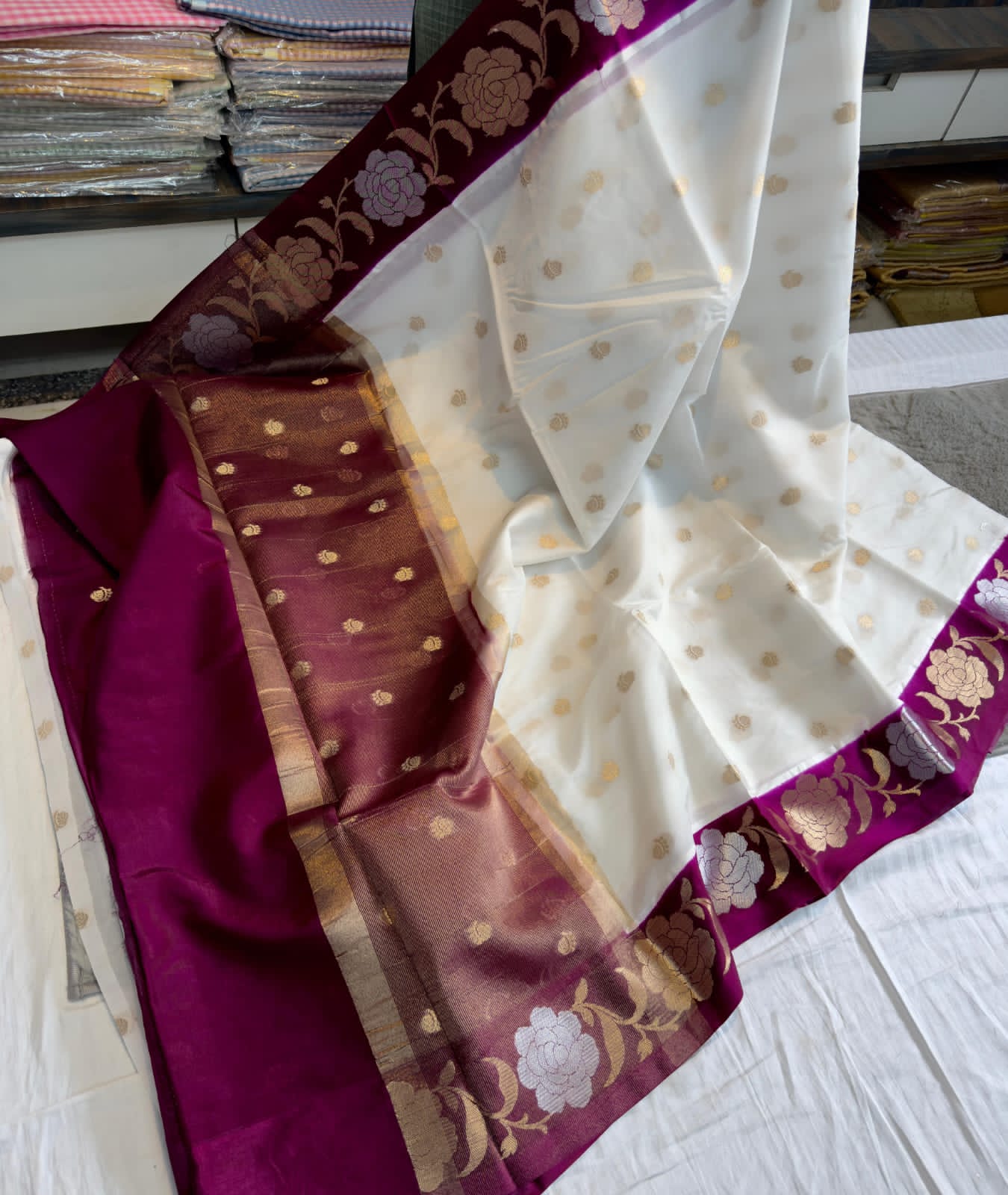 Banarasi Chiniya Silk Saree with Meena work and Satin border