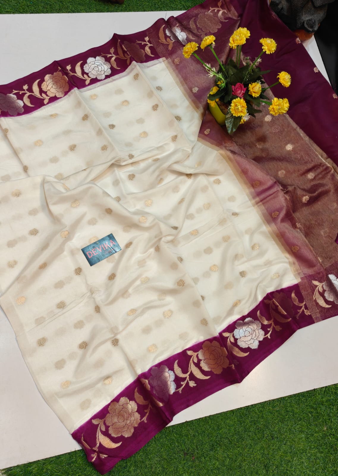 Banarasi Chiniya Silk Saree with Meena work and Satin border
